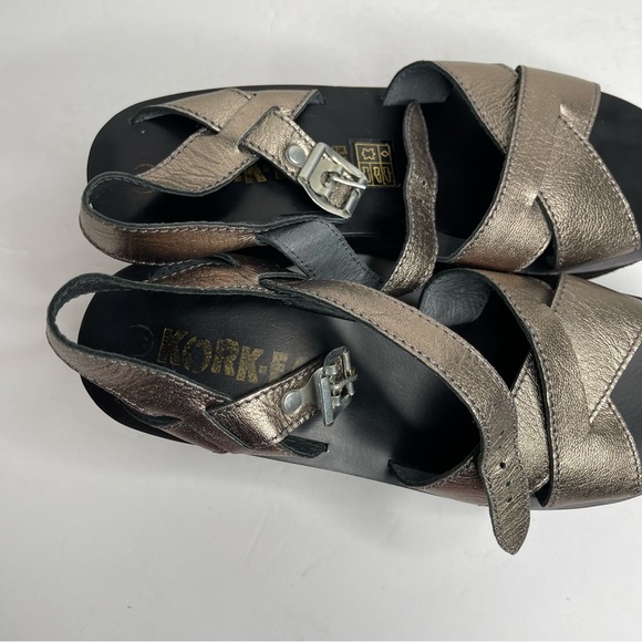 Kork-Ease AVA CLASSIC Leather Platform Wedge Sandals Black Silver Metallic Sz 37 - Picture 13 of 15